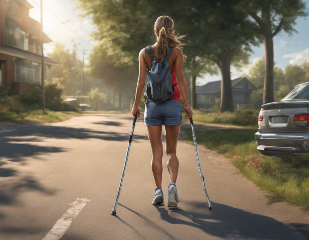 Injury category picture, injured runner on crutches