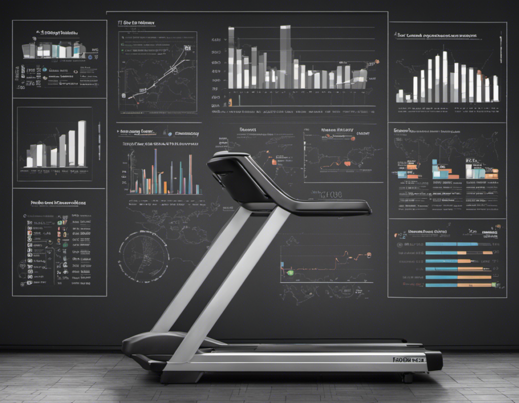 Stats category picture, treadmill in front of a screen full of charts and graphs