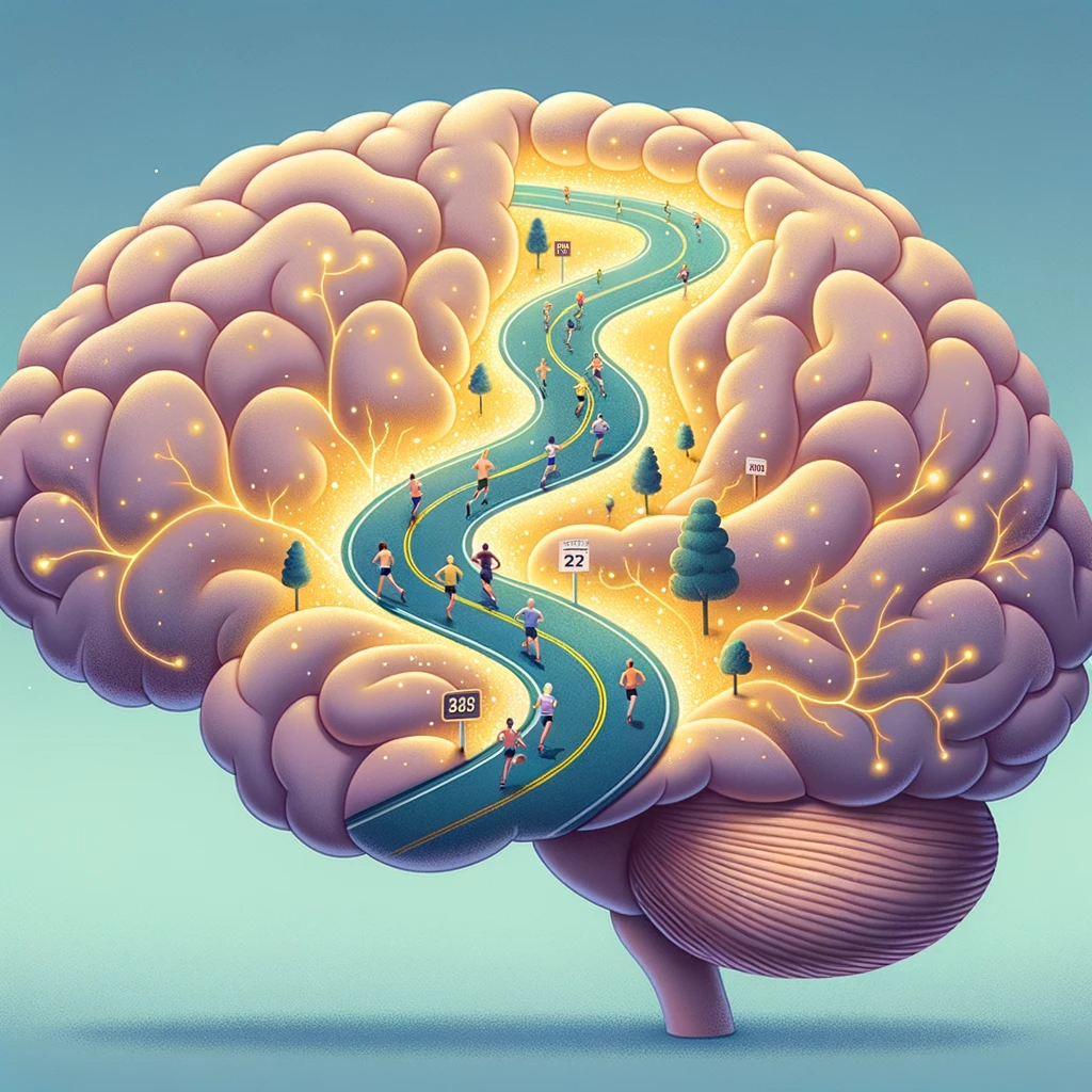 Illustration of a brain addicted to running