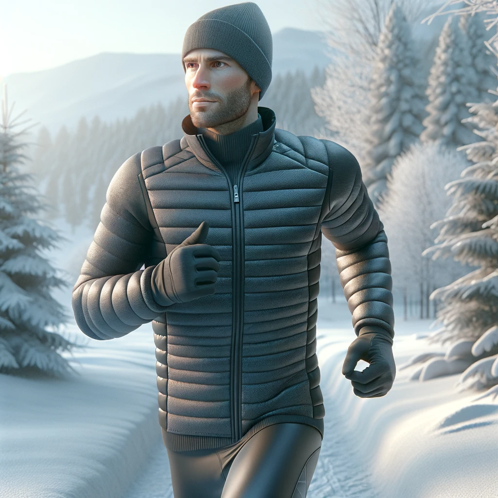 Man running through a winter landscape.